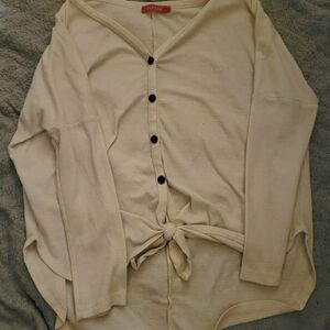 Cream Button-Up Cardigan with Tie Front